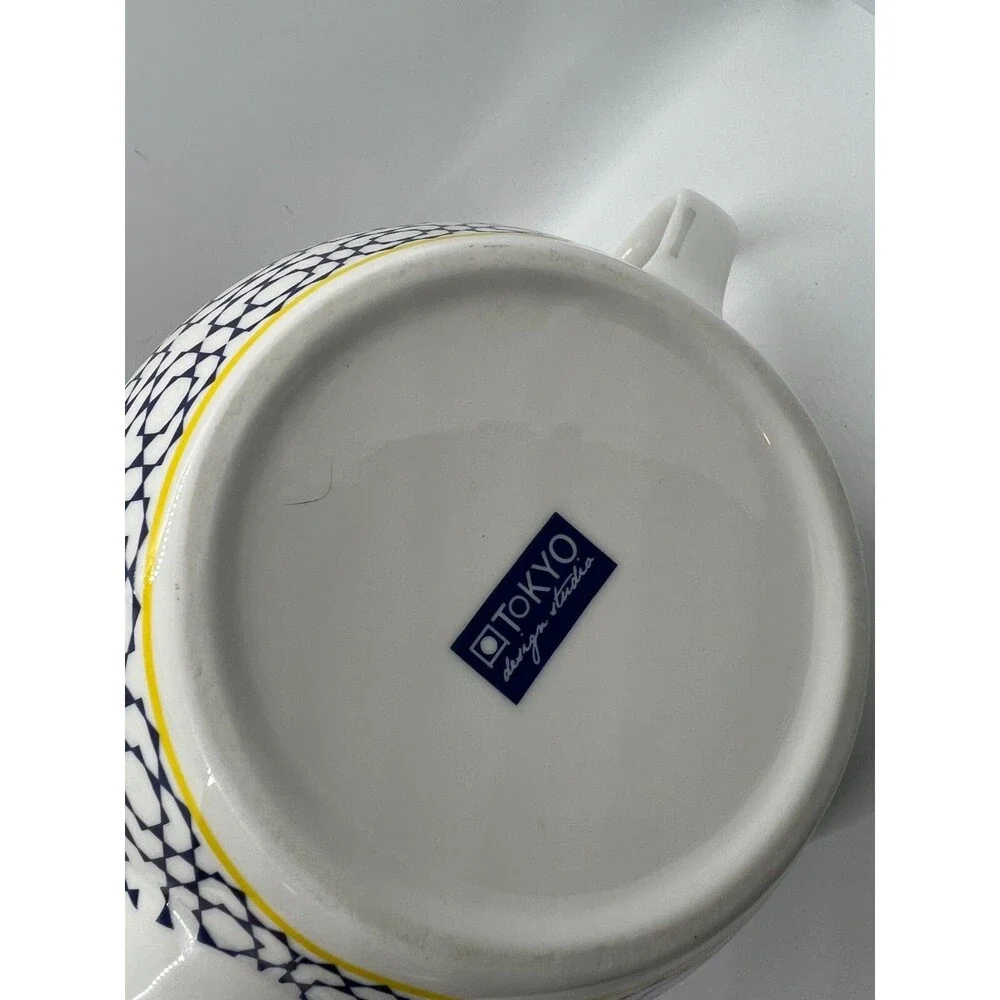 Tokyo Design Studio Nippon Blue Porcelain Teapot & 2 cups yellow white set japan